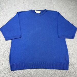 Pendleton Sweater Womens Large Blue 100% Cotton Short Sleeve Crewneck Knit USA